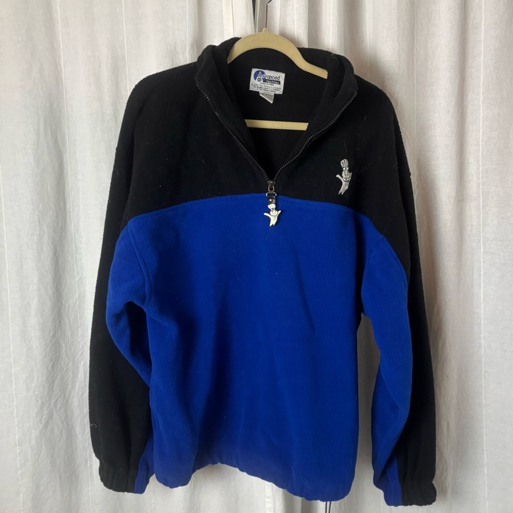 Vintage 1999 Pillsbury Doughboy Fleece 1/4 Zip Pullover Mens Medium Blue Black